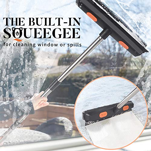 Conliwell Rubber Broom Carpet Rake for Pet Hair, Fur Remover Broom with Squeegee, Portable Detailing Lint Remover Brush (Stainless 4 Steel Handle) - color: Orange