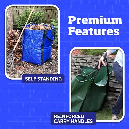 DURASACK Heavy Duty Home and Yard Bags 48-Gallon Reusable Self-Standing Lawn and Leaf Bags Garbage Can with Reinforced Handles, Red - color: Red