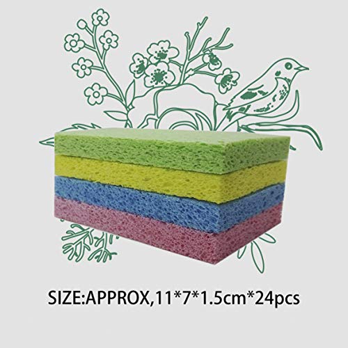 Cellulose Sponges Kitchen, for Washing Dishes, in Bulk, 24 Pack (3 Count x 8 Individually Wrapped + 2 Free Scouring Pads), 100% Natural Biodegradable - style: 24 Pack