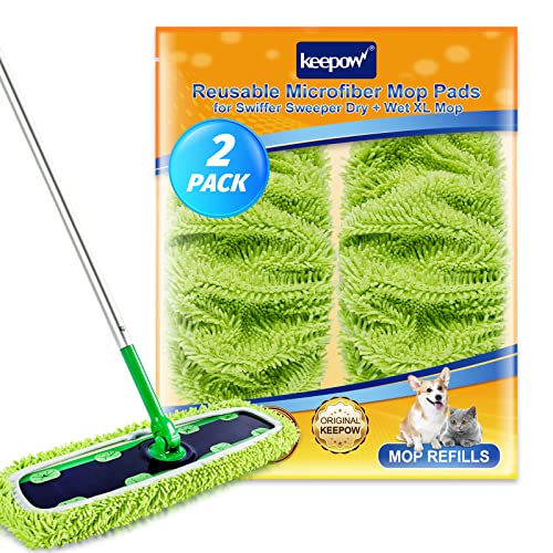 KEEPOW Reusable XL Wet Pads Refills for Swiffer XL Mop Sweeper, X-Large Dry-Sweeping / Wet-Mopping Microfiber Cloths for Surface/Hardwood Floor Cleaning, 2 Pack - size: 2 Pack, Green
