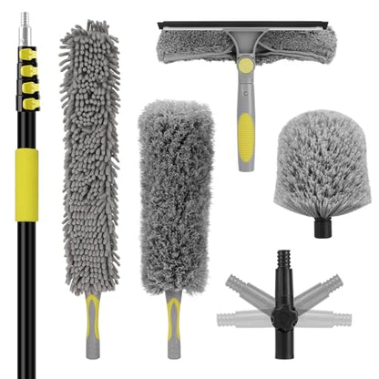 26FT High Ceiling Duster Kits with 5-20 Ft Extension Pole, Fan Blade Cleaner, Cobweb Duster, Window Squeegee Kit, Spider Web Brush for High Window, Interior Roof - size: 20FT