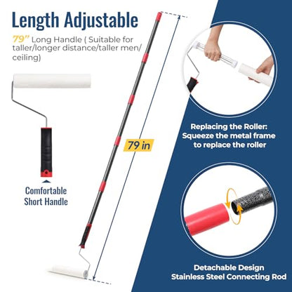 Lint Rollers for Pet Hair Extra Sticky, 9.45" Wide Large Lint Roller, 240 Adhesive Sheets Rollers, 79" Long Handle Sticky Mop for Carpets, Clothing, Floor, Bed, Home Cleaning, Loving Pet Owners - size: 79"(1 Roller + 4 Refills (Wide: 9.45 in)