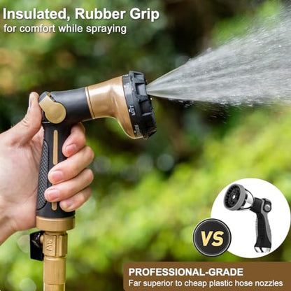 FANHAO Garden Hose Nozzle Heavy Duty, 100% Metal Water Hose Sprayer with 8 Spray Patterns, High Pressure Spray Nozzle Thumb Control On Off Valve for Lawn & Plant Watering, Car & Pet Washing - Khaki - color: Khaki