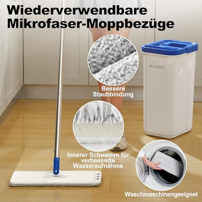 Mop and Bucket Set, 60" Long Handle Mops for Floor Cleaning, Squeeze Flat Mop and Bucket System, Dry & Wet Dust Mops for Household Floor Cleaning with 3 Microfiber Mops, Slate Blue - size: Mop System (Blue) - 60" Handle - 3 Total Pads
