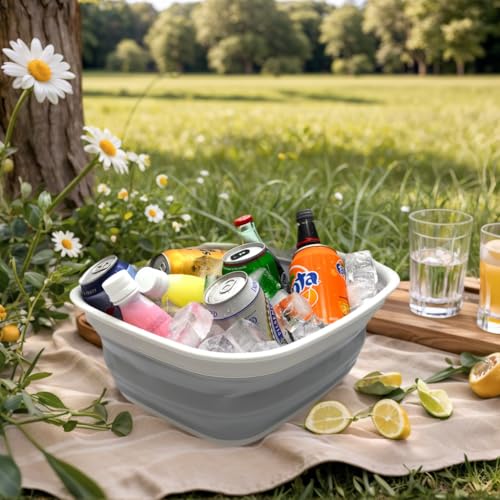 SAMMART 9.45L (2.5 Gallon) Collapsible Tub - Foldable Dish Tub - Portable Washing Basin - Space Saving Plastic Washtub (Grey, M) - color: M. Grey, size: Medium