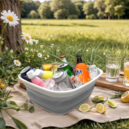 SAMMART 9.45L (2.5 Gallon) Collapsible Tub - Foldable Dish Tub - Portable Washing Basin - Space Saving Plastic Washtub (Grey, M) - color: M. Grey, size: Medium