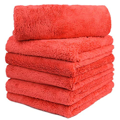 CARCAREZ Microfiber Car Wash Drying Towels Professional Grade Premium Microfiber Towels for Car Wash Drying 450GSM 16 in.x 16 in. Pack of 6 (6 Pack, Red) - color: Red