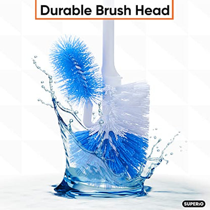 Superio Toilet Brush and Holder,Toilet Bowl Cleaning System with Scrubbing Wand, Under Rim Lip Brush and Storage Caddy for Bathroom, White and Blue - color: Blue