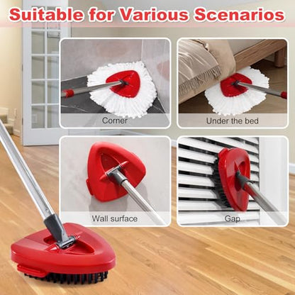 Mop Heads for O Cedar EasyWring 1 Tank System Mop Heads Replacements, Full Set with 1 Base + 1 OCedar Scrubber Mop Head + 3 Spin Mop Replacement Heads, All-in-One Cleaning Kit for Home& Kitchen - color: 3white Set