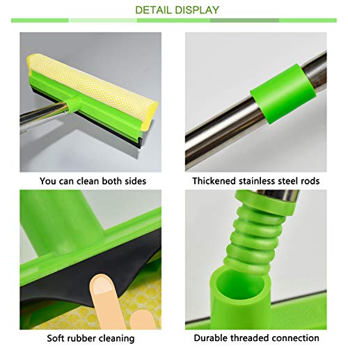Window Squeegee, Squeegee for Window Cleaning, 2 in 1 Squeegee Window Cleaner with 58'' Long Handle,Window Washing Kit with Extension Pole for Shower, Windshield, Mirror, Gas Station, Glass