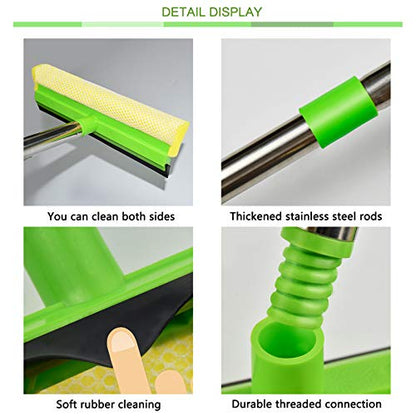 Window Squeegee, Squeegee for Window Cleaning, 2 in 1 Squeegee Window Cleaner with 58'' Long Handle,Window Washing Kit with Extension Pole for Shower, Windshield, Mirror, Gas Station, Glass