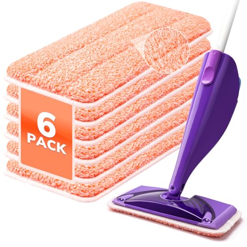 Power Scrubbing Reusable Mop Pads for Swiffer Wet Jet Mops (6 Pack), Wet Jet Refills, Wet Pads Refill, Washable Microfiber Mop Pads for Floor Cleaning Wet Dry Use - color: Orange Reusable 6 Pack