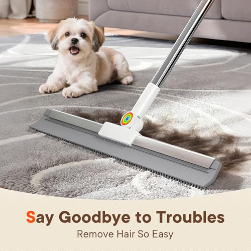 Floor Squeegee with Long Handle, 180° Rotating Silicone Broom for Concrete & Tile Floors, Squeegee for Water Removal on Garage, Bathroom and Deck, Adjustable 35–62 in Handle, 2 Pads - size: 16in | 4-Section Pole (62in) | 2 Pads