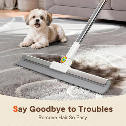 Floor Squeegee with Long Handle, 180° Rotating Silicone Broom for Concrete & Tile Floors, Squeegee for Water Removal on Garage, Bathroom and Deck, Adjustable 35–62 in Handle, 2 Pads - size: 16in | 4-Section Pole (62in) | 2 Pads