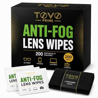 Lens Wipes for Eyeglasses, 200 Count Eye Glasses Cleaner Wipes, Pre-Moistened Individually Wrapped Glasses Cleaner Wipes, Anti Fog Streak-Free Lens Cleaning Wipes for Sunglasses & Screens