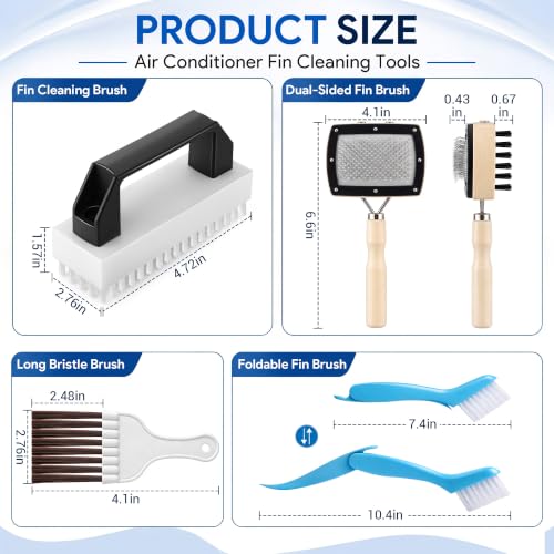Enhon 4 PCS AC Fin Comb Straightener & AC Coil Cleaner Brush Kit, Double-Sided Coil Brush, Stiff Bristle Cleaner, Straightening Air Conditioner Fins, Condenser, Evaporator, HVAC and Refrigerator Coils