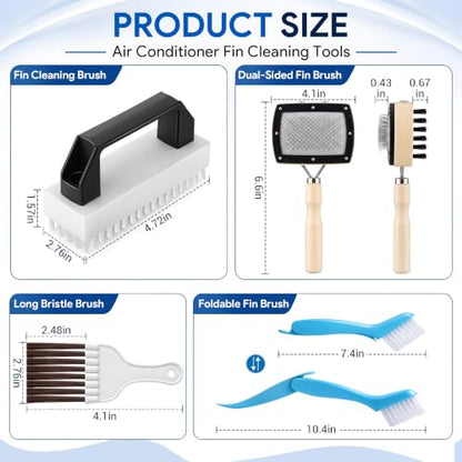 Enhon 4 PCS AC Fin Comb Straightener & AC Coil Cleaner Brush Kit, Double-Sided Coil Brush, Stiff Bristle Cleaner, Straightening Air Conditioner Fins, Condenser, Evaporator, HVAC and Refrigerator Coils