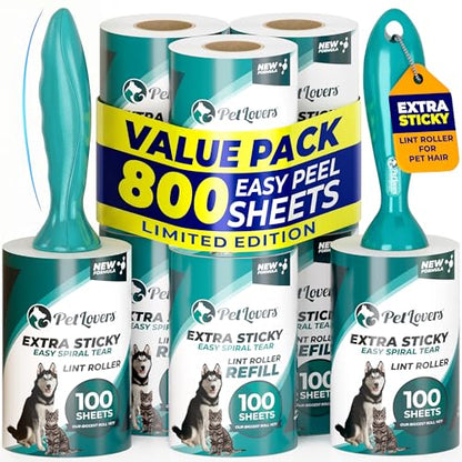 PetLovers Extra Sticky Lint Roller Ultimate Value Set 800 Sheets for Pet Hair Removal, Dog and Cat Lint Remover 8 Pack Green - size: 8 Pack Green