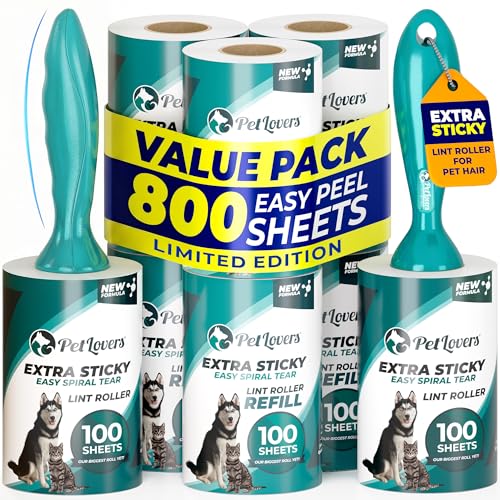 PetLovers Extra Sticky Lint Roller Ultimate Value Set 800 Sheets for Pet Hair Removal, Dog and Cat Lint Remover 8 Pack Green - size: 8 Pack Green