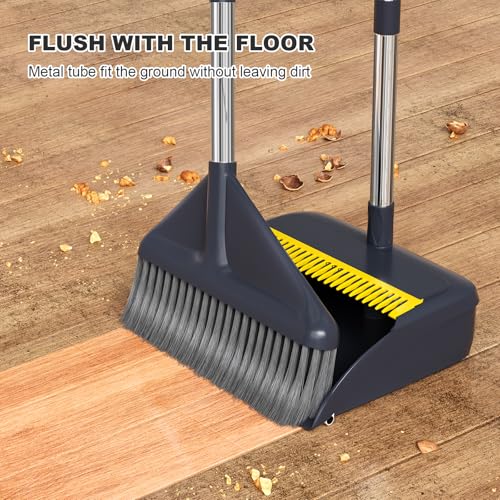 MOPUP Broom and Dustpan Set, 52 inch Long Adjustable Handle Broom with Dustpan Teeth to Self-Cleaning Clean Hair Suitable for Home Kitchen Office