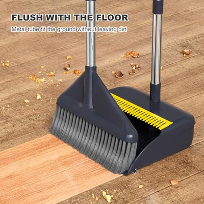 MOPUP Broom and Dustpan Set, 52 inch Long Adjustable Handle Broom with Dustpan Teeth to Self-Cleaning Clean Hair Suitable for Home Kitchen Office