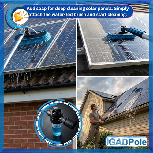 IGADPole 20 FT Water-Fed Washing Kit with Soap-Dispenser, Brush, 10″ Squeegee & Cobweb Duster for Windows, Gutters, Solar Panels & Exterior Walls - size: 20 ft Pole