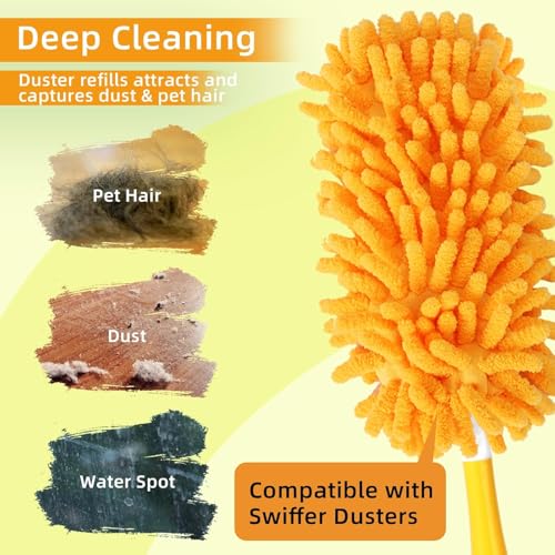 Reusable Duster Refill Compatible with Swiffer Duster Kit - Pet Heavy Duty Duster Refills Fit for Swiffer Extended Handle Duster - Microfiber 360 Duster Refills for Dusting Cleaning, 4 Pack - color: 4 Pack(orange)