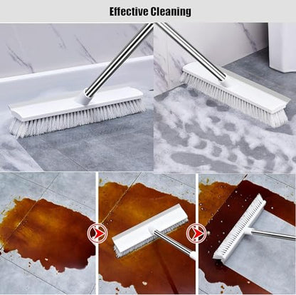 2 in 1 Bathroom Cleaning Brush with Wiper and Long Handle Floor Scrub Tiles Cleaning Brush for Home, Kitchen, Bathroom Cleaning Accessories