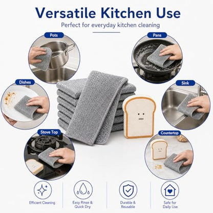 Non Scratch Wire Dishcloths 6 Pack with Kitchen Sponge | 6 wire dishcloths plus 1 sponge for dishes, pots, pans, sinks, stovetops, counters, and daily kitchen cleaning. - color: 6+1 Set