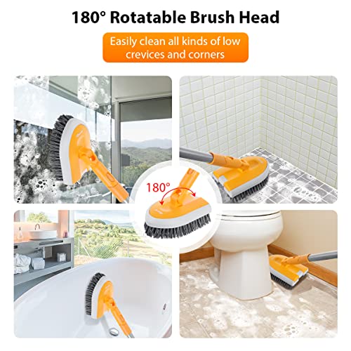 Shower Scrubber for Cleaning, Bestnifly Bathroom Scrub Brush with 42'' Extendable Long Handle, Tub and Tile Cleaning Brush for Toilet Bathtub Wall Glass Floor, Stiff Bristle