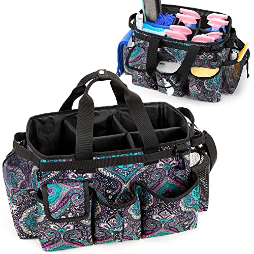 LoDrid Large Wearable Cleaning Caddy Bag with Detachable Divider, Cleaning Supply Tote Organizer with Handles and Adjustable Shoulder Strap for Cleaners & Housekeepers, Totem - color: Totem