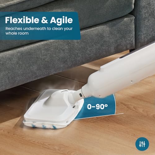 Steam Mop with Natural Sanitization, Floor Steamer, Tile Cleaner, and Hard Wood Floor Cleaner with Flip-Down Easy Scrubber, White