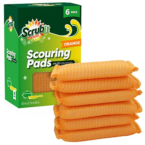 SCRUBIT Multi-Purpose Scouring Pad - Non-Scratch Cleaning Sponges for Pots, Pans, Dishes, Utensils & Non-Stick Cookware - Scrubbing Pads Use for Kitchen, Bathroom - 6 Pack Dish Sponge- (Orange) - color: Orange
