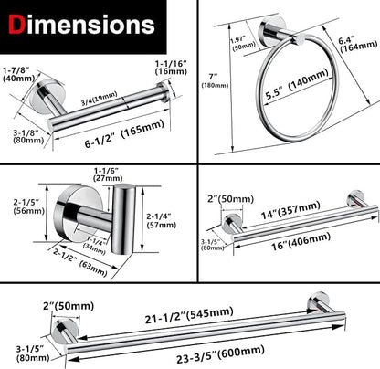 12 Pieces Polished Chrome Bathroom Hardware Accessories Set Hand Towel Ring 16&23.6 inch Round Towel Bar Toilet Paper Holder Towel Hooks 4 Pieces SUS 304 Stainless Steel,Heavy Duty,Wall Mounted - color: Polished Chrome, size: 12 piece 24"