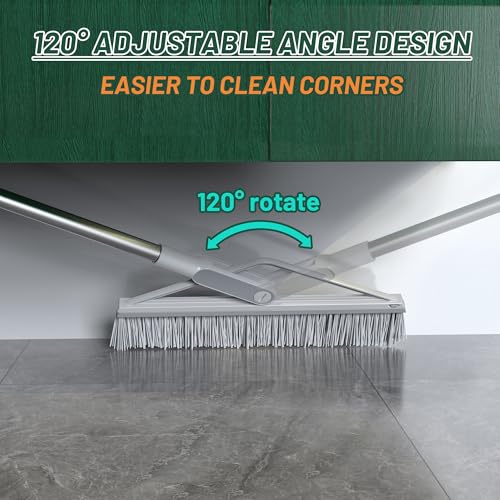 KOLLIEE 2 in 1 Floor Squeegee Broom Set Window Long Handle Rubber Squeegee Brush Mop Kit with Adjustable Handle 120° Rotating Angle Head for Wet Room Hard Floor Outdoor - size: Grey Broom and Floor Squeegee