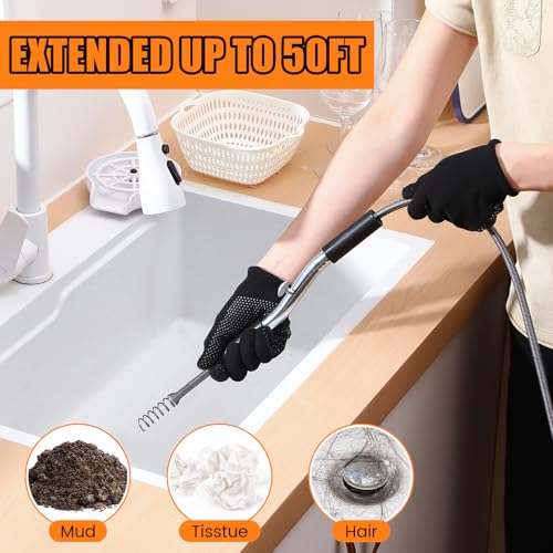 Threlaco 25 ft Drain Auger Plumbing Snake for Heavy Deep Blockages 3/8" Diameter Flexible Plumbing Cables Drain Snake for Kitchen Bathroom Shower Sink Cleaning Drainage Clogs - size: 25 Ft, 3/8" Diameter