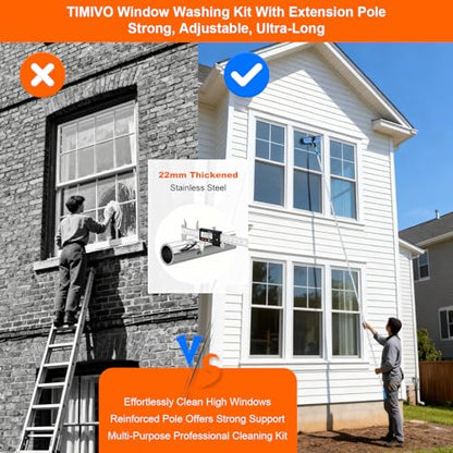 152'' Window Cleaning Kit, 2 in 1 Window Squeegee with Extension Poles, Window Cleaner Tools for Indoor/Outdoor High Window, Car, Glass