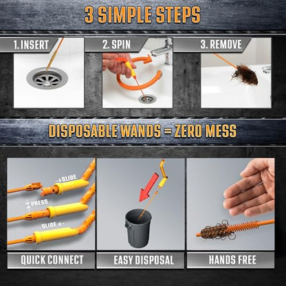 FlexiSnake Pro Drain Weasel Sink Snake Cleaner with New Molded Tip - 18″ - Drain Snake Clog Remover Tool with Rotating Handle & 5 Wand Refills - Easy to Use on Drains & Grates - Made in USA - 5-Pack - style: 5 pk