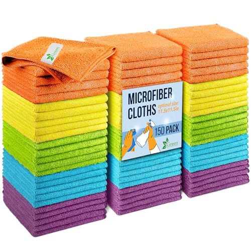 GREEN LIFESTYLE Microfiber Cleaning Cloth 11.5" x 11.5" 150 Pack - Edgeless Microfiber Towels for Cars, Cleaning Rags, Lint Free Car Microfiber Towel, Reusable Cleaning Cloths (Multicolor) - color: Multicolor, size: Pack of 150