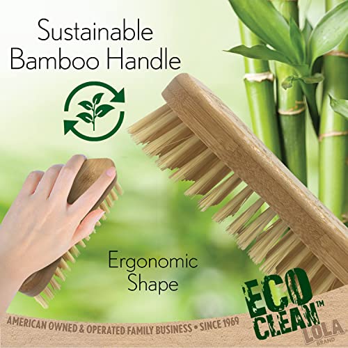 LOLA Bamboo Scrub Brush for Cleaning, Ergonomic Sustainable Durable Poly Bristles Made from Recycled Soda/Water Bottles Easy Hang Hole 1 Count