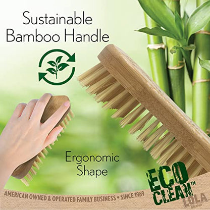 LOLA Bamboo Scrub Brush for Cleaning, Ergonomic Sustainable Durable Poly Bristles Made from Recycled Soda/Water Bottles Easy Hang Hole 1 Count