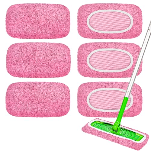 6-Pack Reusable Mop Pads Compatible with Sweeper Mop - 100% Coral Fleece Washable Refills - Microfiber Dry & Wet Sweeping Cloths for Multi-Surface/Hardwood Floor Cleaning- Pink - color: Pink-6 Pack