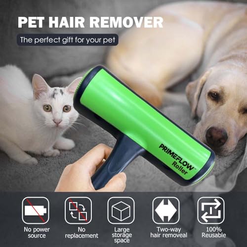 Reusable Pet Hair Remover Roller — Dog & Cat Hair Remover for Furniture, Couch, Clothes, Car & Laundry | Washable Lint Roller, No Sticky Tape | Includes Bonus Mini Roller for Travel