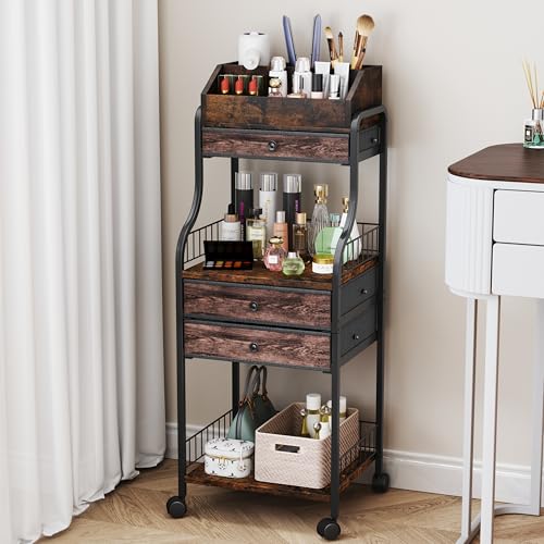 HapiRm Floor Makeup Organizer Storage - Vanity Skincare Make Up Organizers and Storage with Drawers, Cosmetics Display Cases Holder for Skin Care Nail Polish Perfume Makeup Brush - color: Espresso