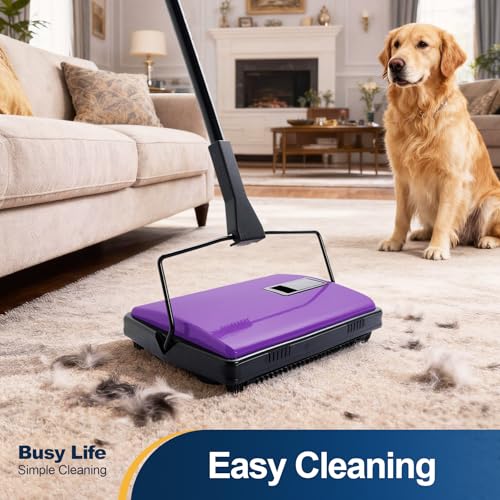 Yocada Carpet Sweeper Cleaner Manual Household Sweeper for Home Office Low&Undercoat Carpets Rugs Pet Hair Dust Scraps Paper Small Rubbish Cleaning with a Brush 48.03"