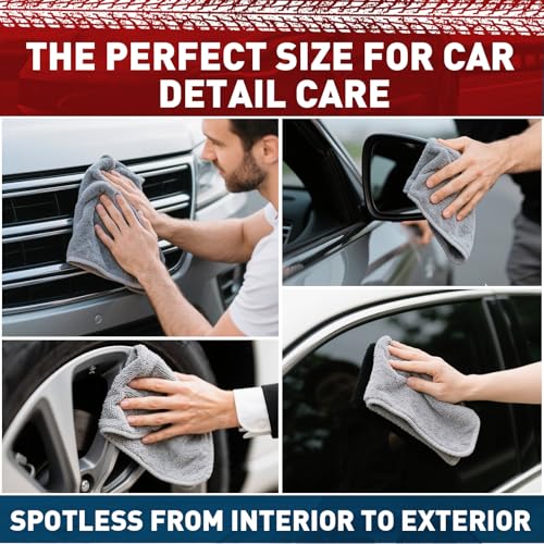 TEAWOO Microfiber Cleaning Cloths Bulk-15 Pack, Gray Microfiber Towels for Cars, Ultra Absorbent Microfiber Towel Weave Grime & Liquid for Streak-Free Mirror Shine - Car Washing Cloth, 12x12 inches - size: 15Pack Grey