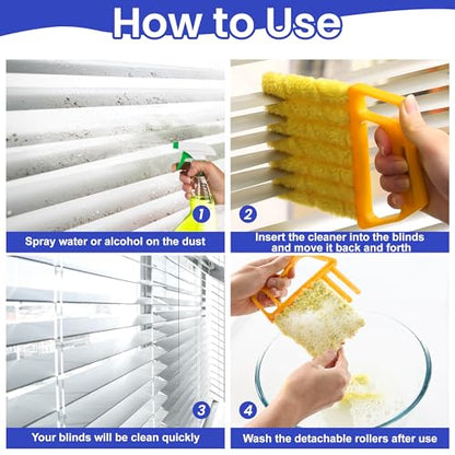 Blind Cleaner Duster Tool - 3 Pcs 7 Fingers Anti-Shedding Window Blind Cleaner Tool, with High-Density Microfiber Fleece and Ergonomic Handle, Detachable and Washable