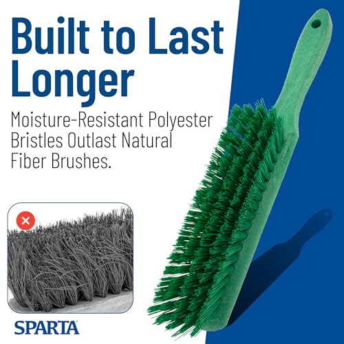 SPARTA 8 Inch Soft Counter Brush with Polyester Bristles and 5 Inch Handle, Color Coded Handheld Broom for Tables Countertops and Foodservice Surfaces, 13 Inch Overall Length, Green - color: Green