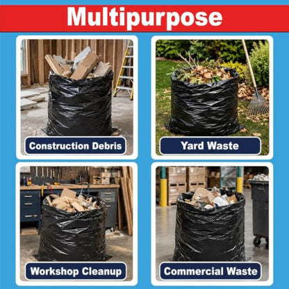6 Mil Heavy Duty Contractor Trash Bags - 20 Pack Large Clear Construction Garbage Bags for 50/55/60 Gallon (Extra Thick, Tear Resistant) (32" X 52") (Black-6 Mil) - color: Black-6 Mil