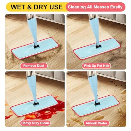 16.5 inch Reusable Mop Pads Microfiber Spray Mop Replacement Heads for Wet/Dry Mops Compatible with Bona Floor Care System (5 Pack) - color: Red